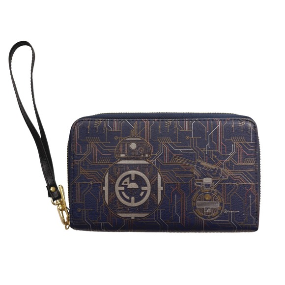Star Wars Galaxys Edge Droid Depot Light Up Wristlet Wallet Navy Blue BB8 R2D2
